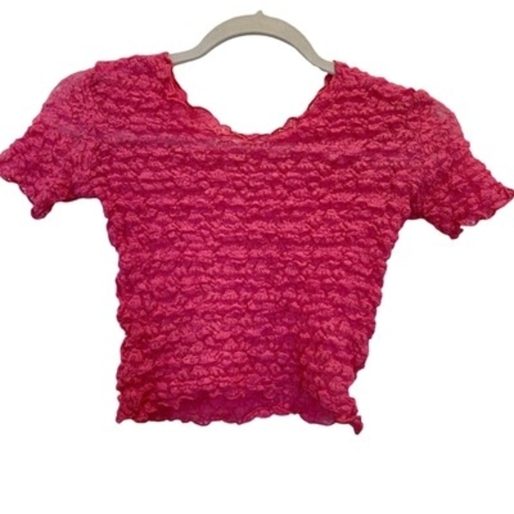 Vintage Sabita Hot Pink Scrunchie Popcorn Y2K Semi Sheer Stretchy Crop Top S